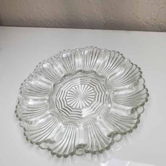 Dining Vintage Clear Glass Deviled Egg Plate Shell Design Anchor